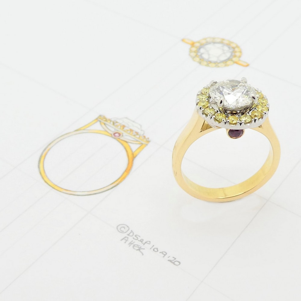 Bespoke diamond halo cluster ring