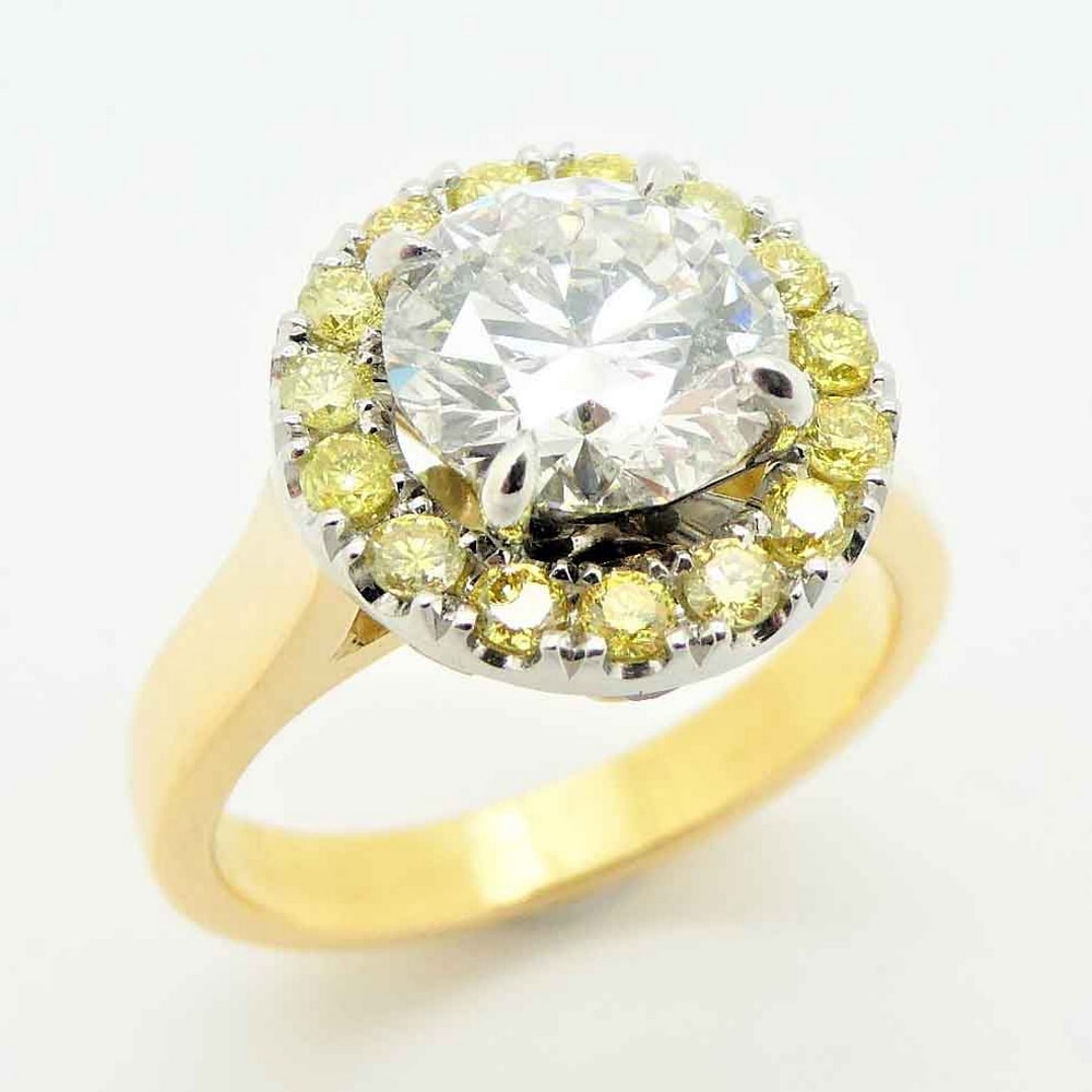 Bespoke diamond halo cluster engagement ring