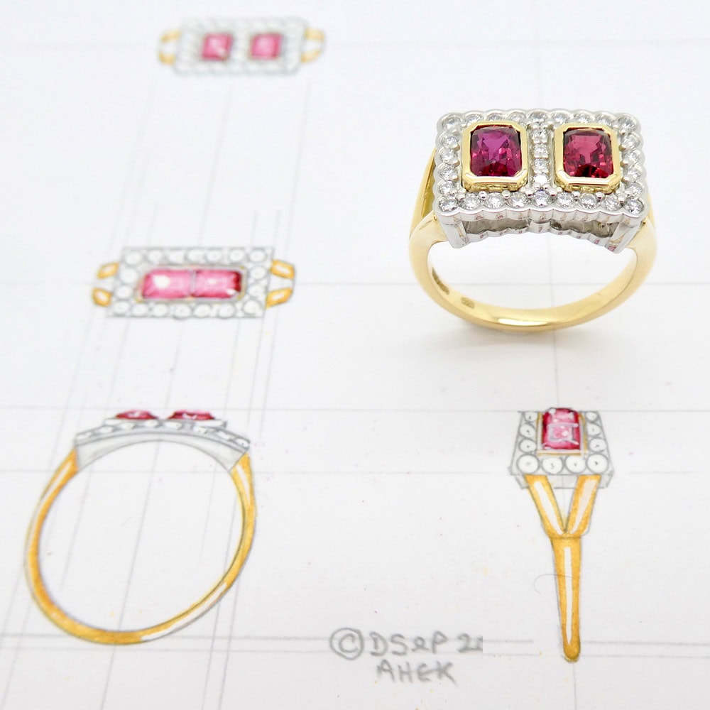 Re-designed ruby and diamond cluster engagement ring