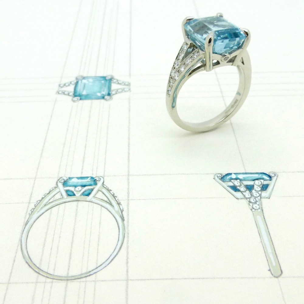 Aquamarine & diamond ring in white gold