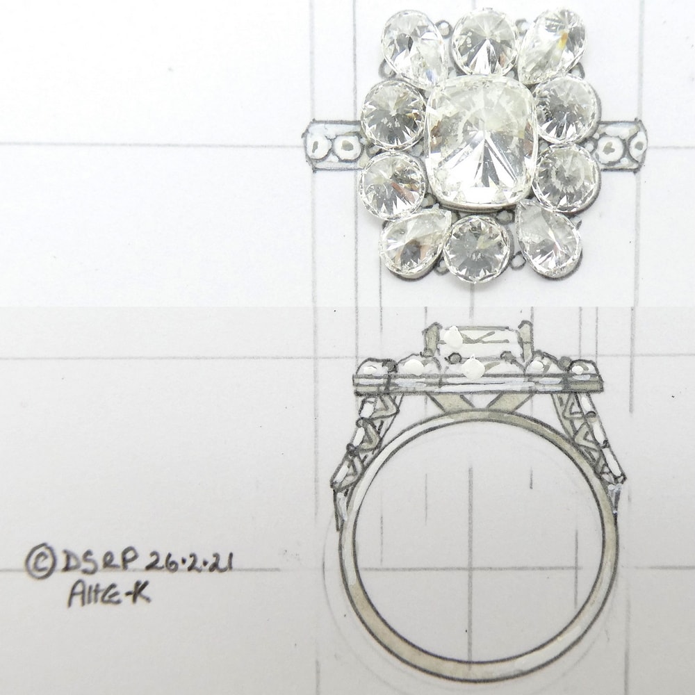 re-modelling diamond cluster engagement ring