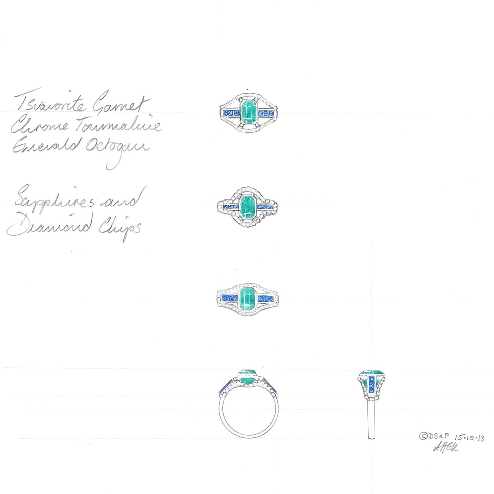 Design for emerald sapphire & diamond ring