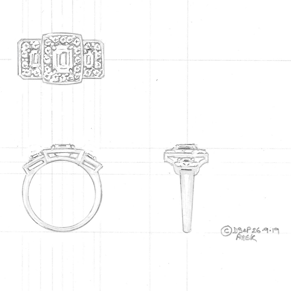 Design for re-modelling triple cluster diamond engagement ring