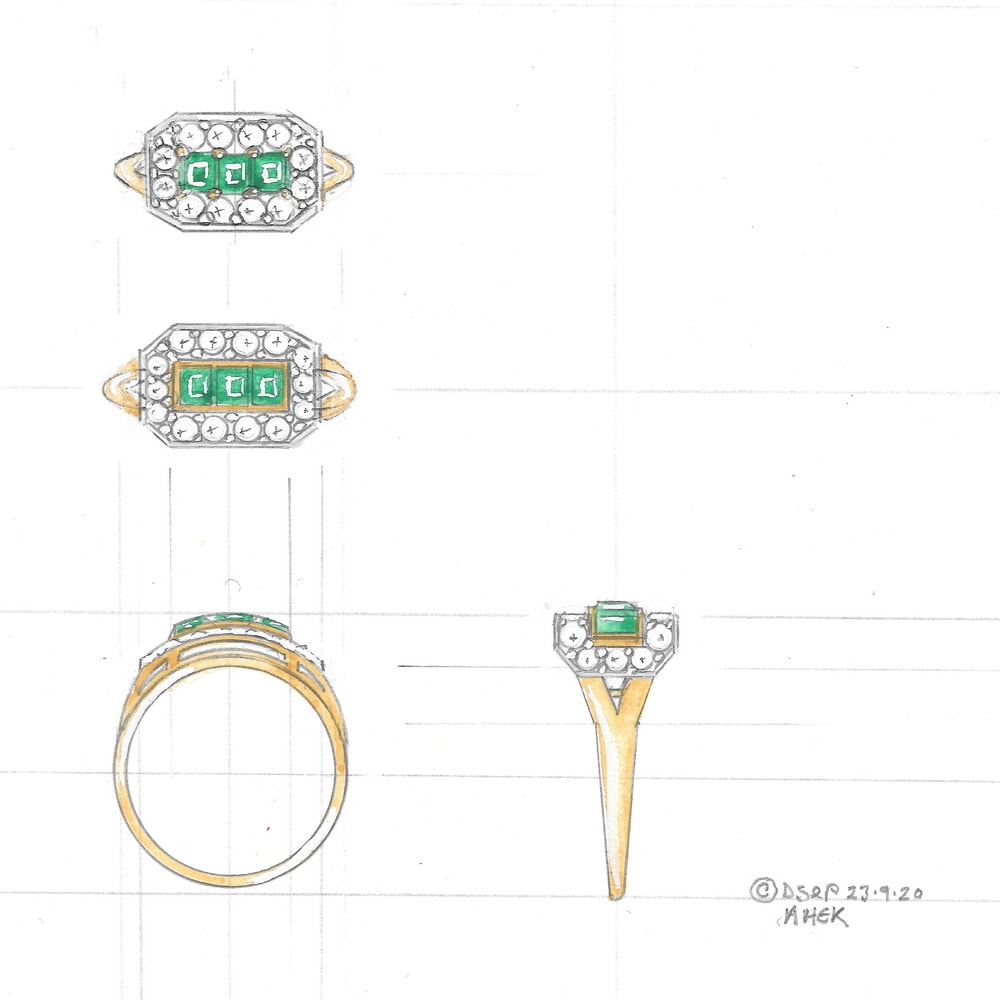 Design for re-modelled emerald ring