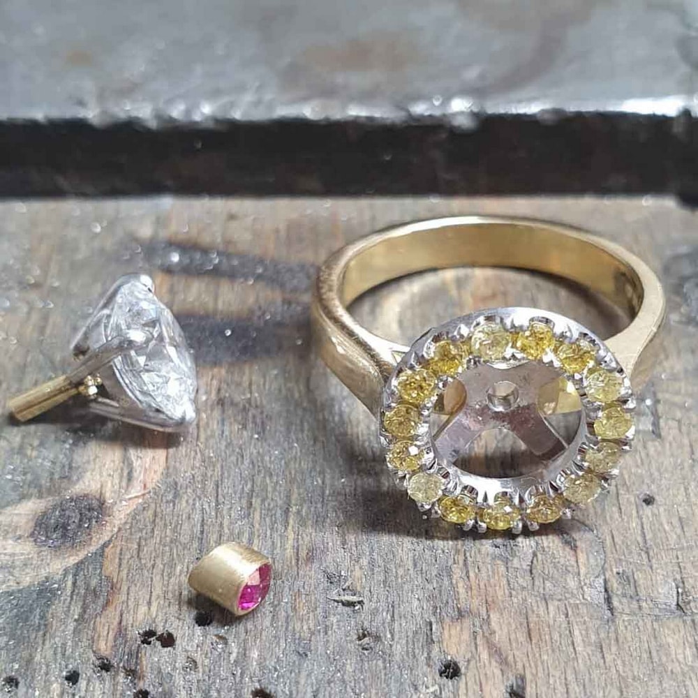 Making a ring stones set ready for the 3 elements to be brought together