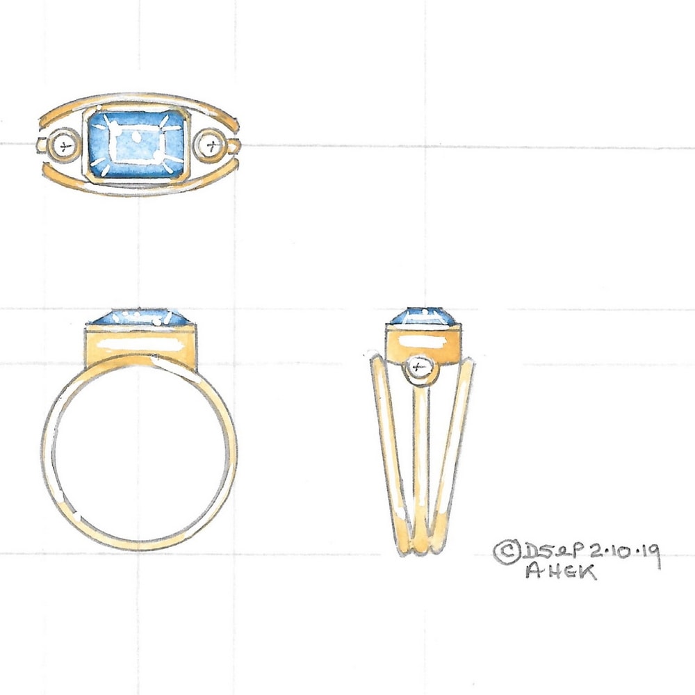 Aquamarine and diamond engagement ring design