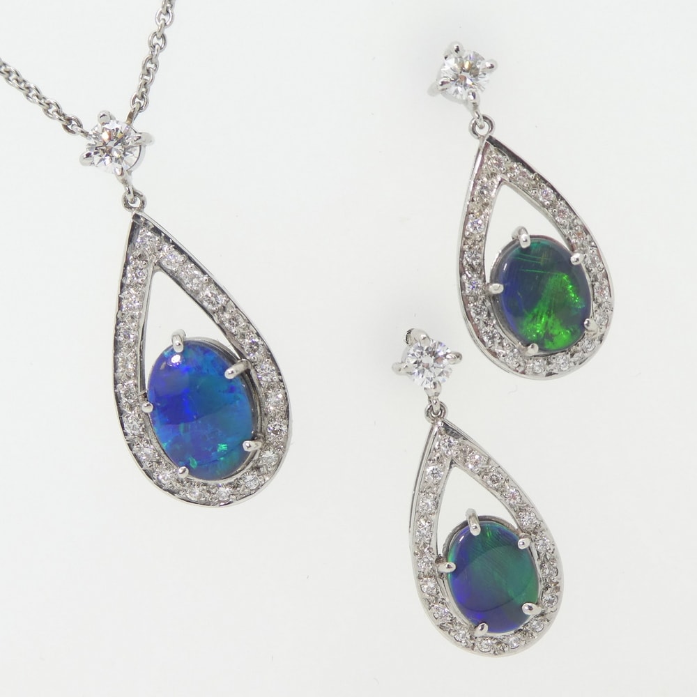 Opal and diamond pendant & earrings