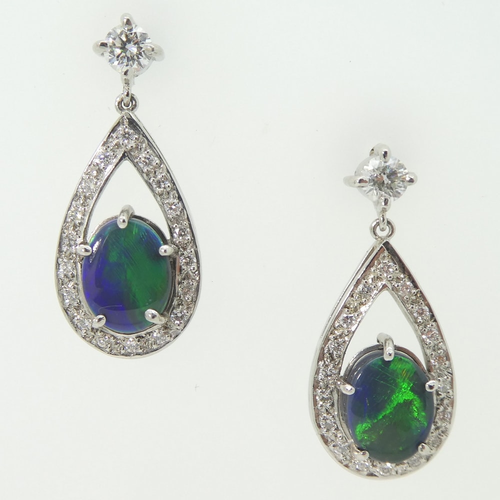 Black opal and diamond earrings