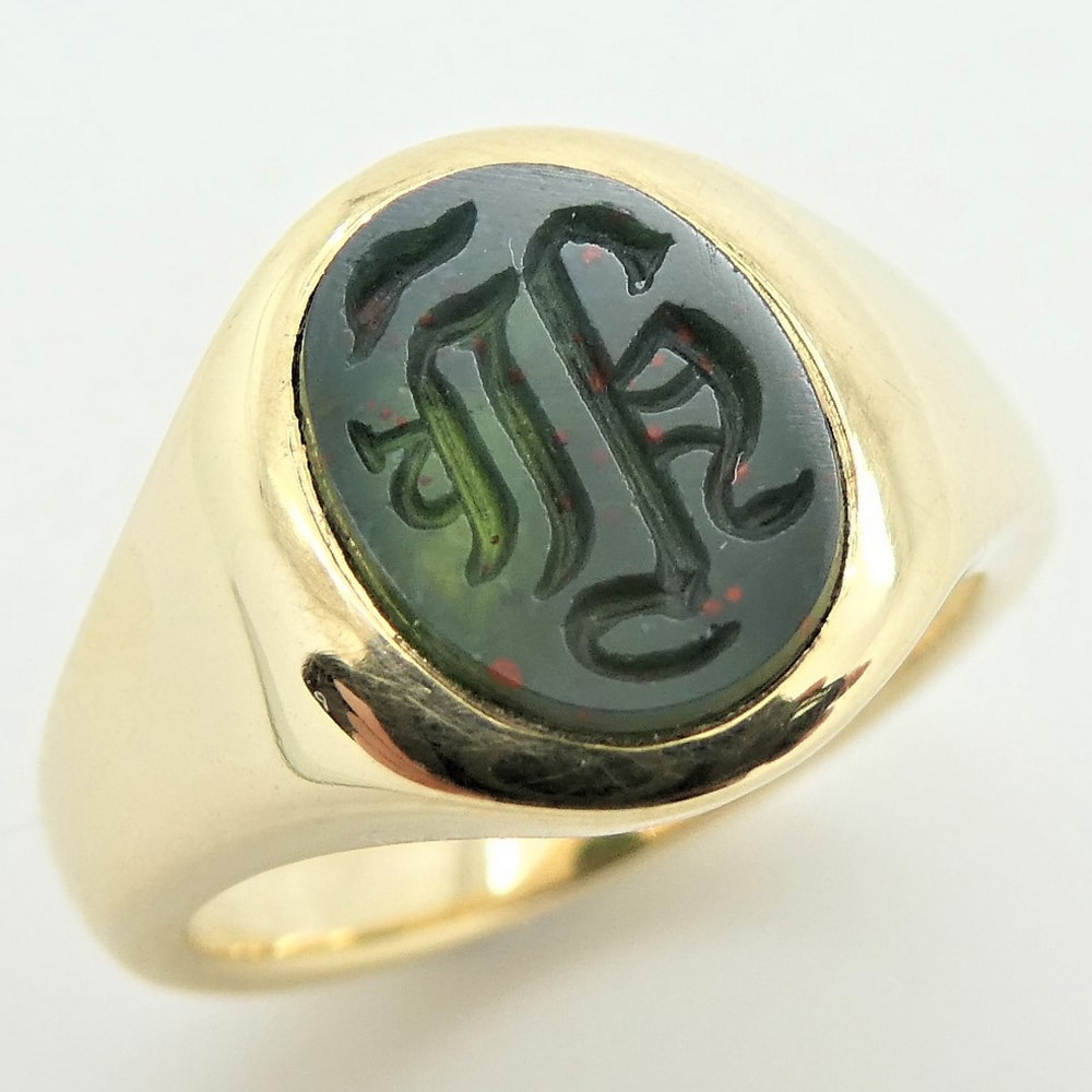 Signet ring bloodstone engraved initials