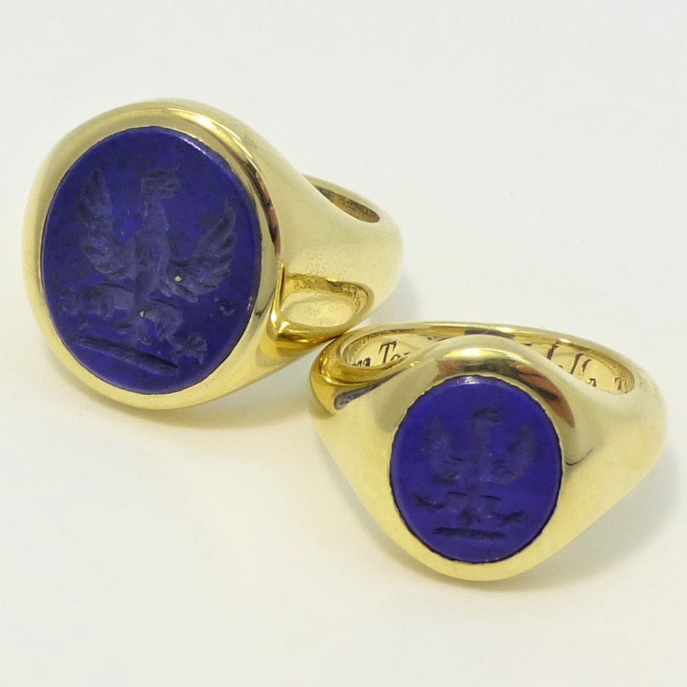 Ladies and gents lapis lazuli seal engraved signet rings Edinburgh