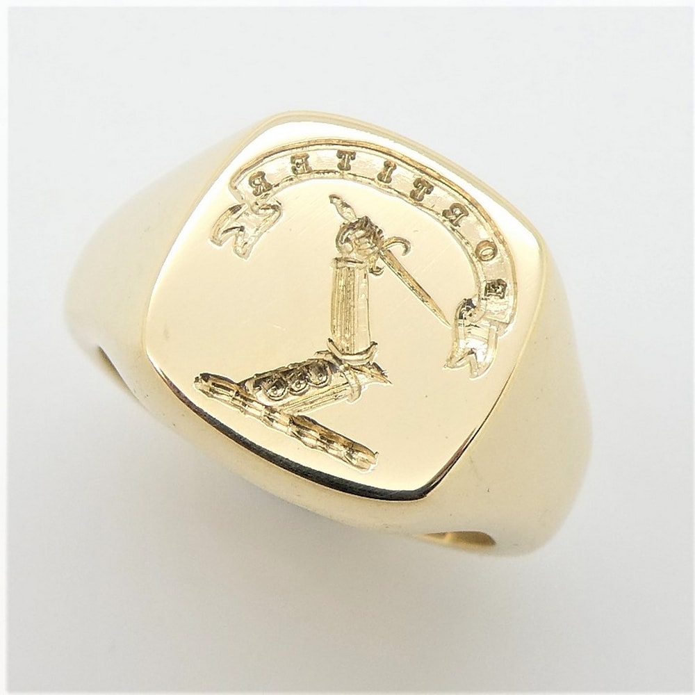 Gold square cushion signet ring seal engraved Edinburgh