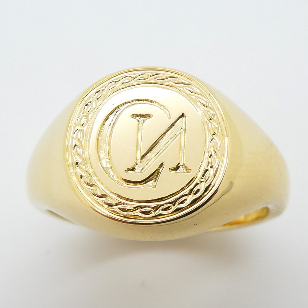Gold round signet ring seal engraved monogram