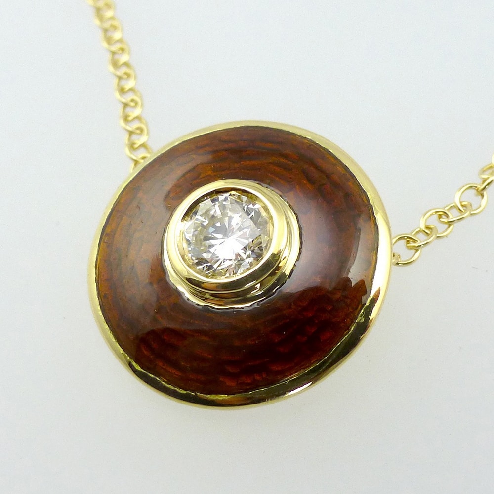 Diamond and chocolate enamel doughnut pendant