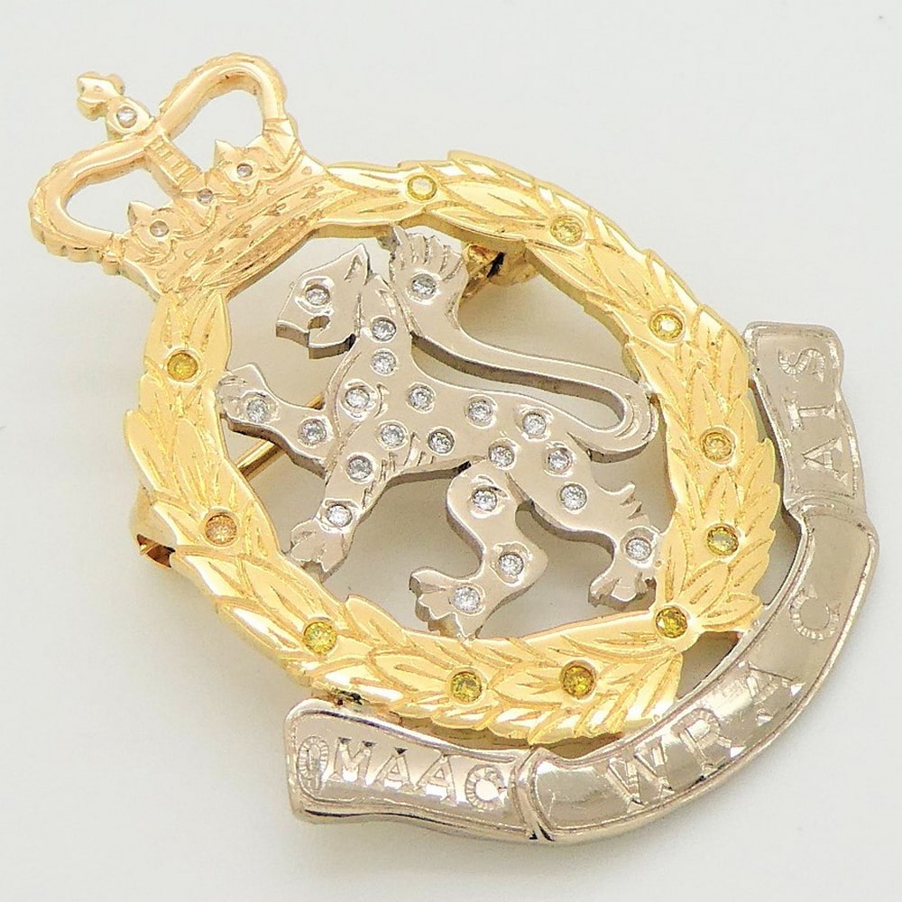 Bespoke brooch for the WRAC Association, white and yellow gold diamond set