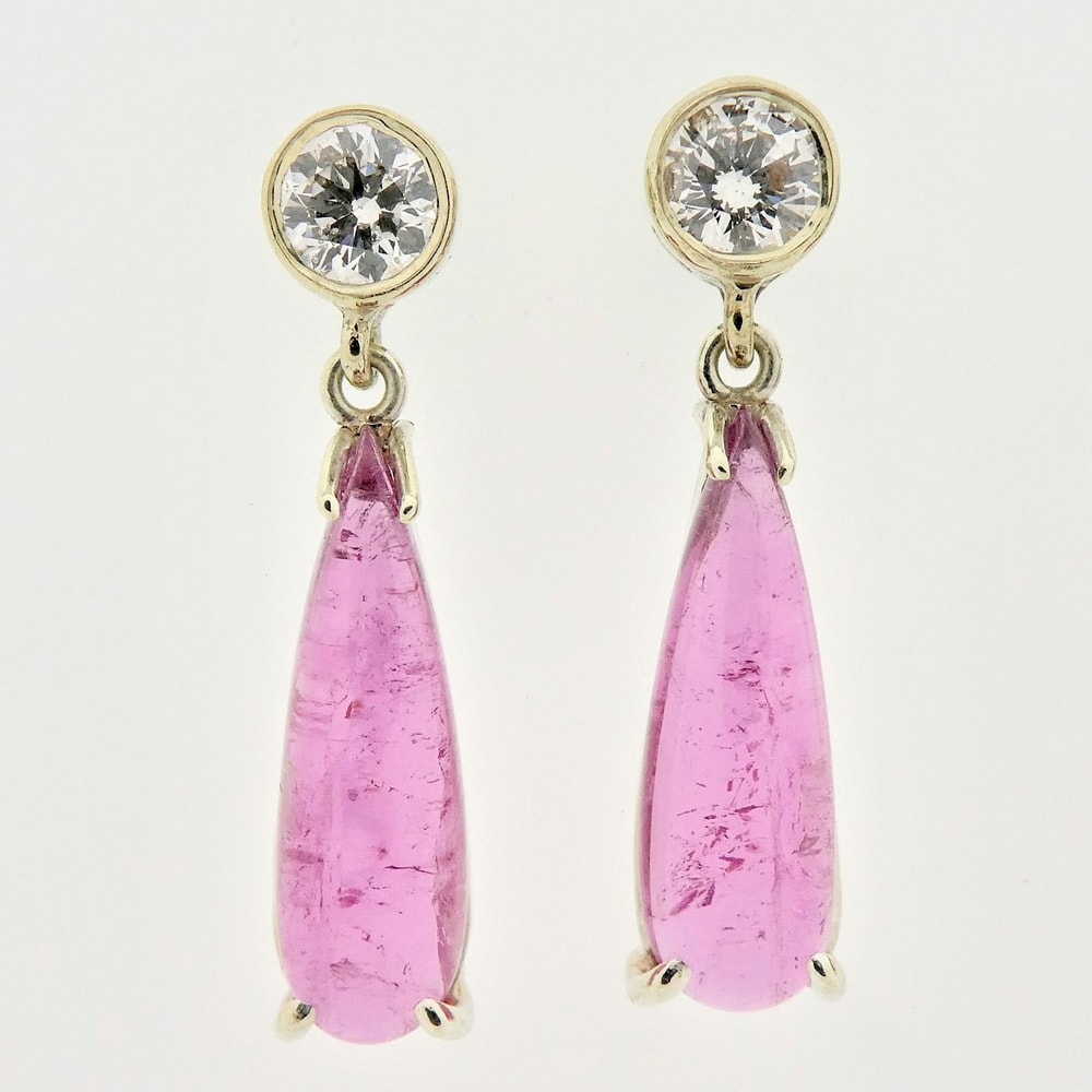 Diamond & pink tourmaline drop earrings