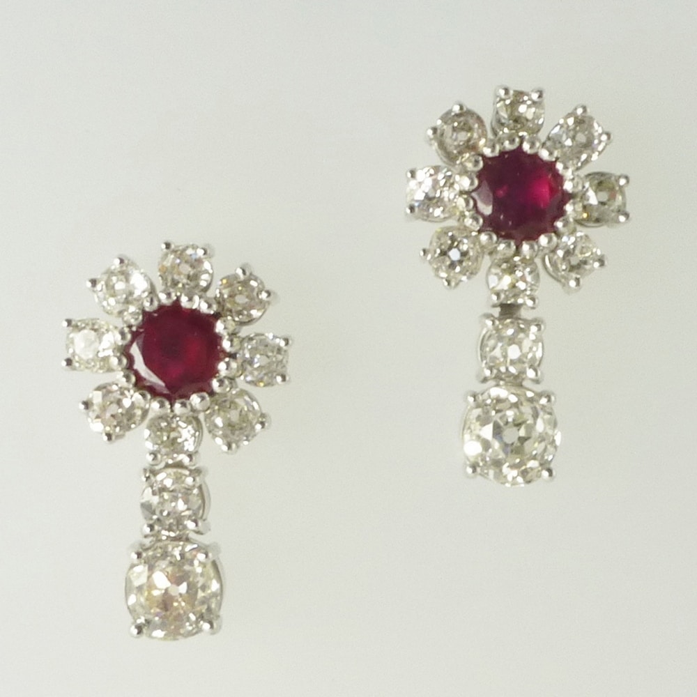 Diamond & ruby drop earrings