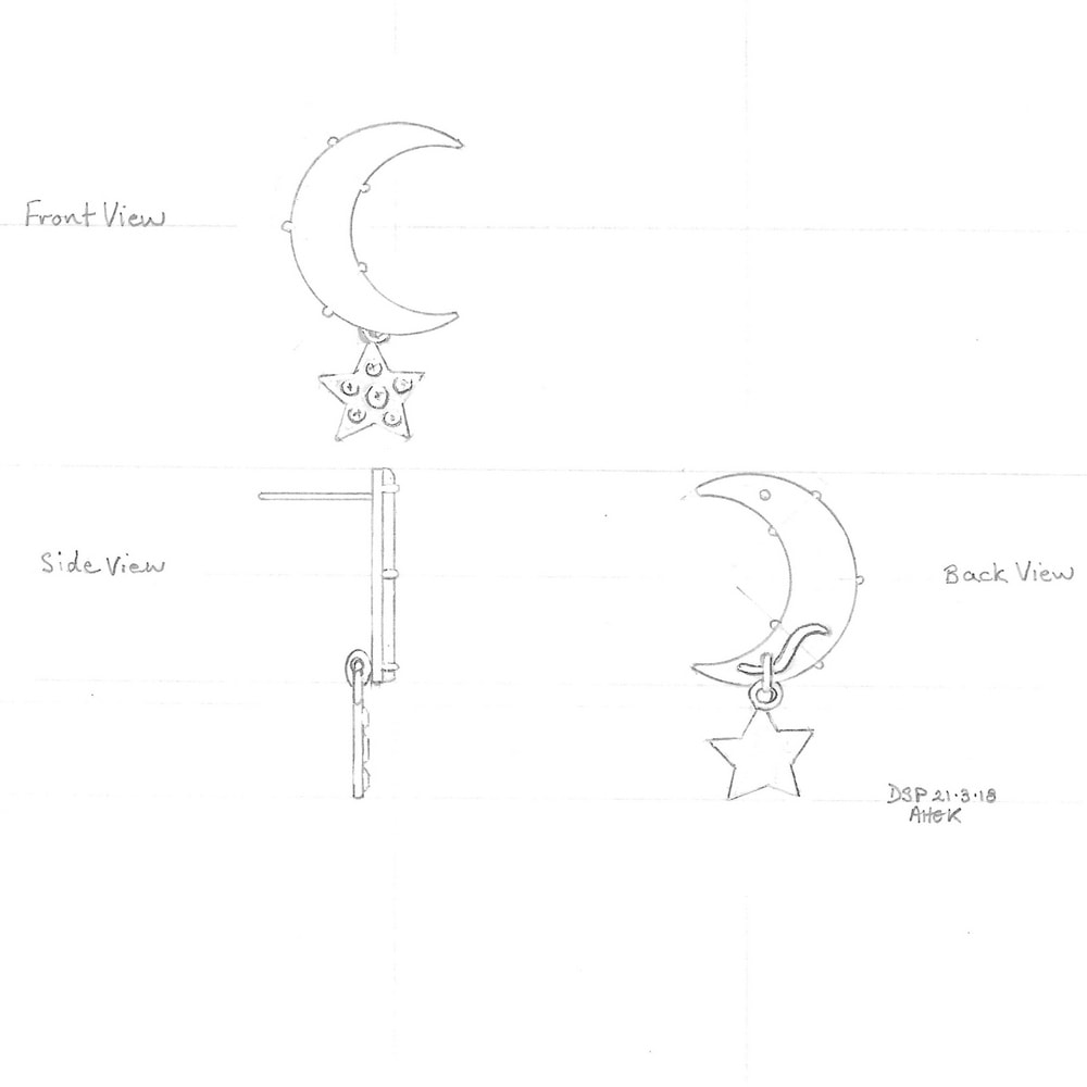 Design drawing MOP diamond drop earrings