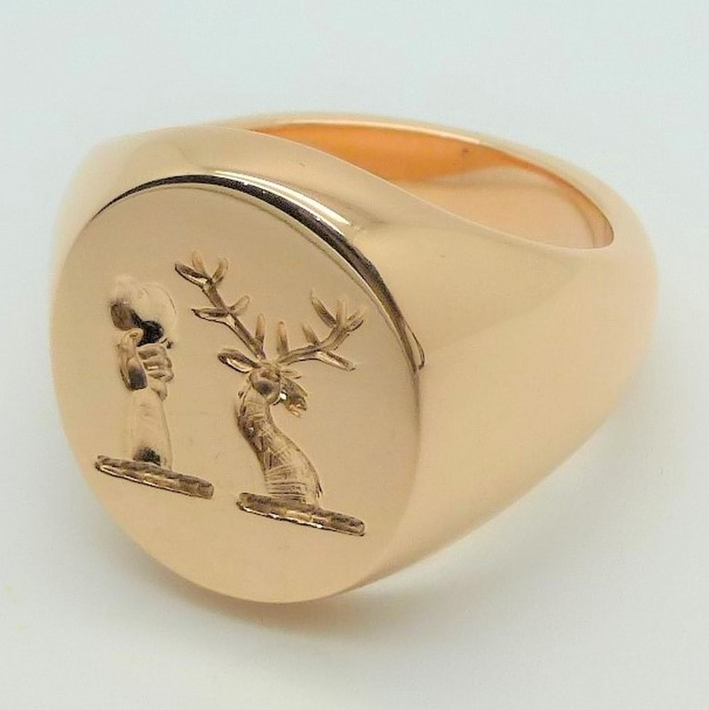 Rose gold seal engraved signet ring