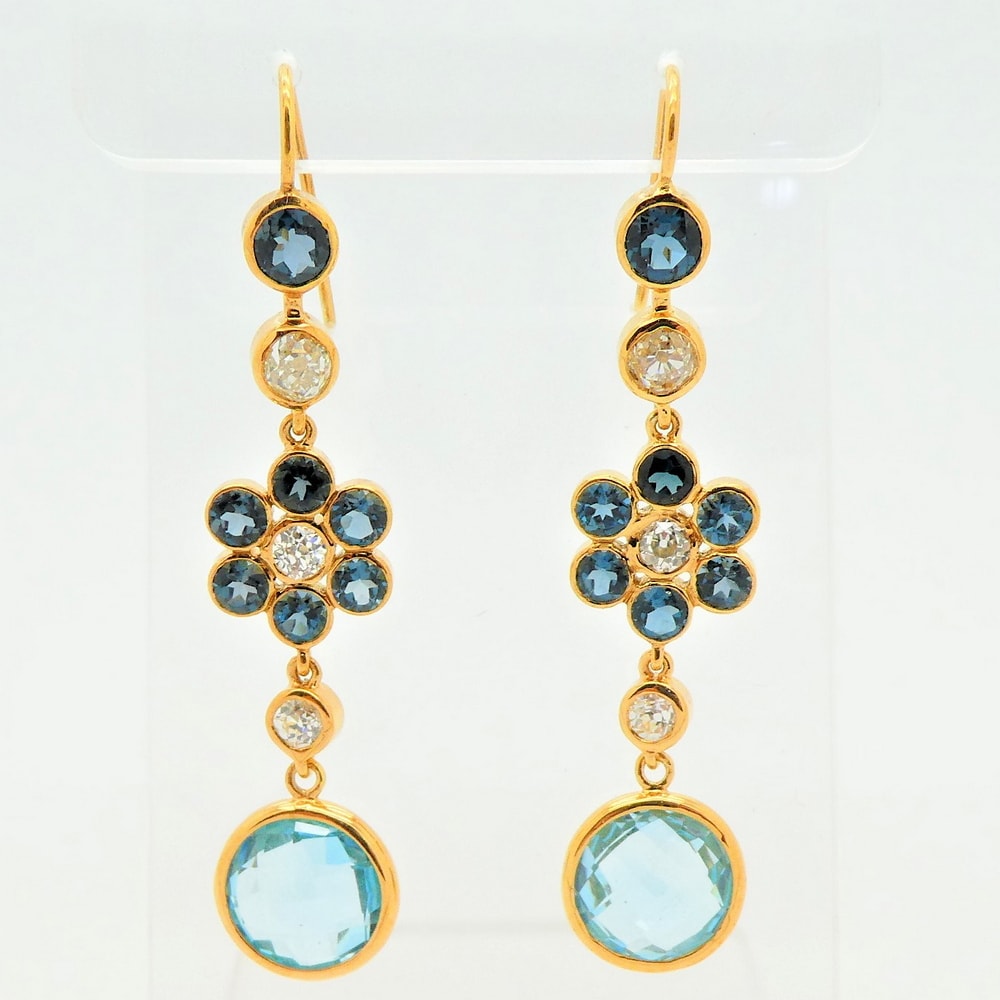 Multi semi precious gem set drop earrings