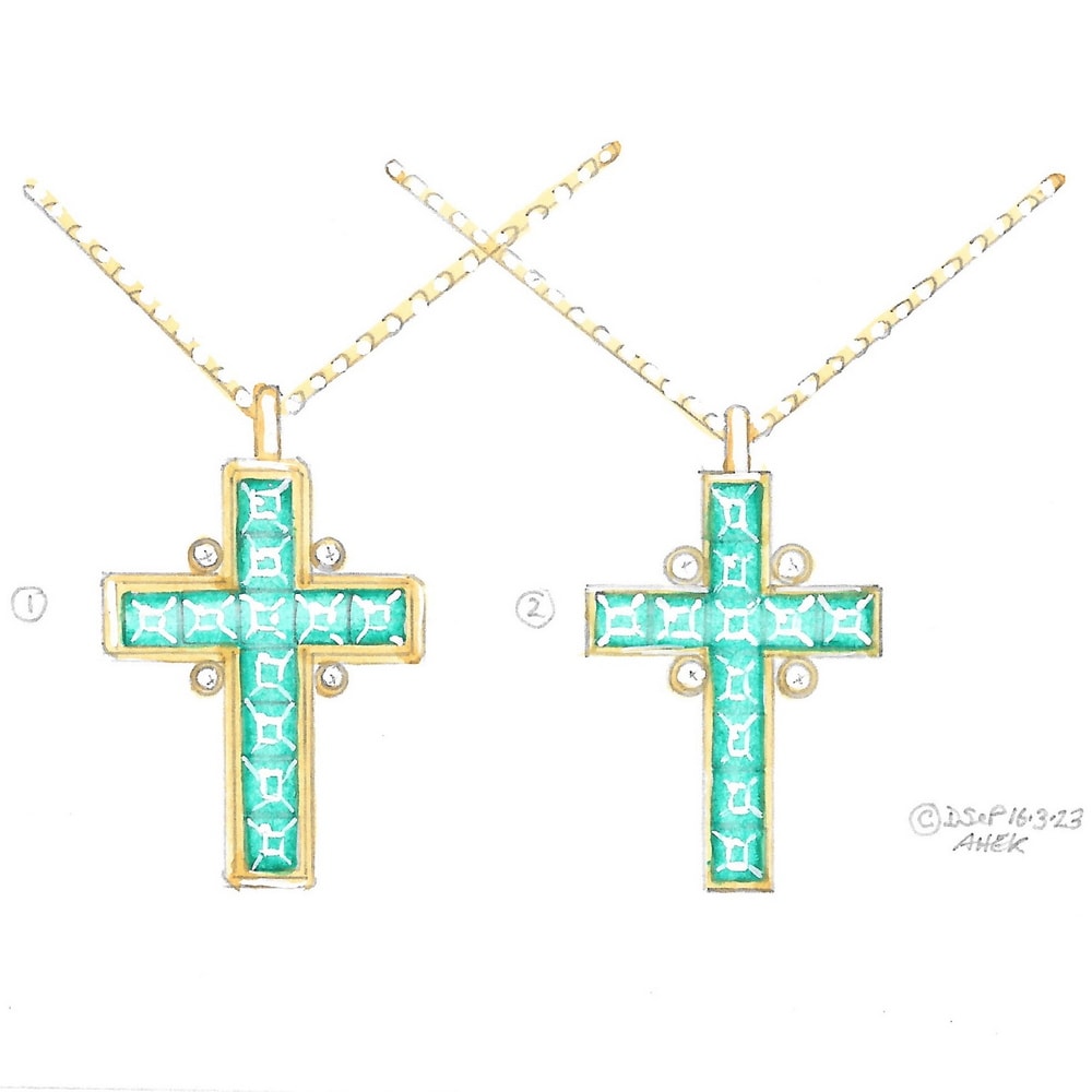 Emerald and diamond pendant design drawing