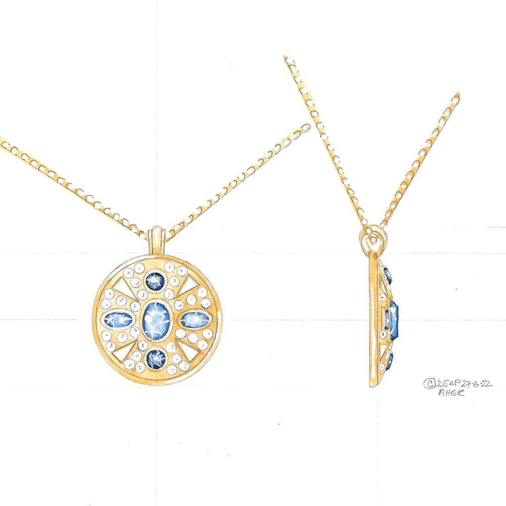Design drawing sapphire & diamond pendant