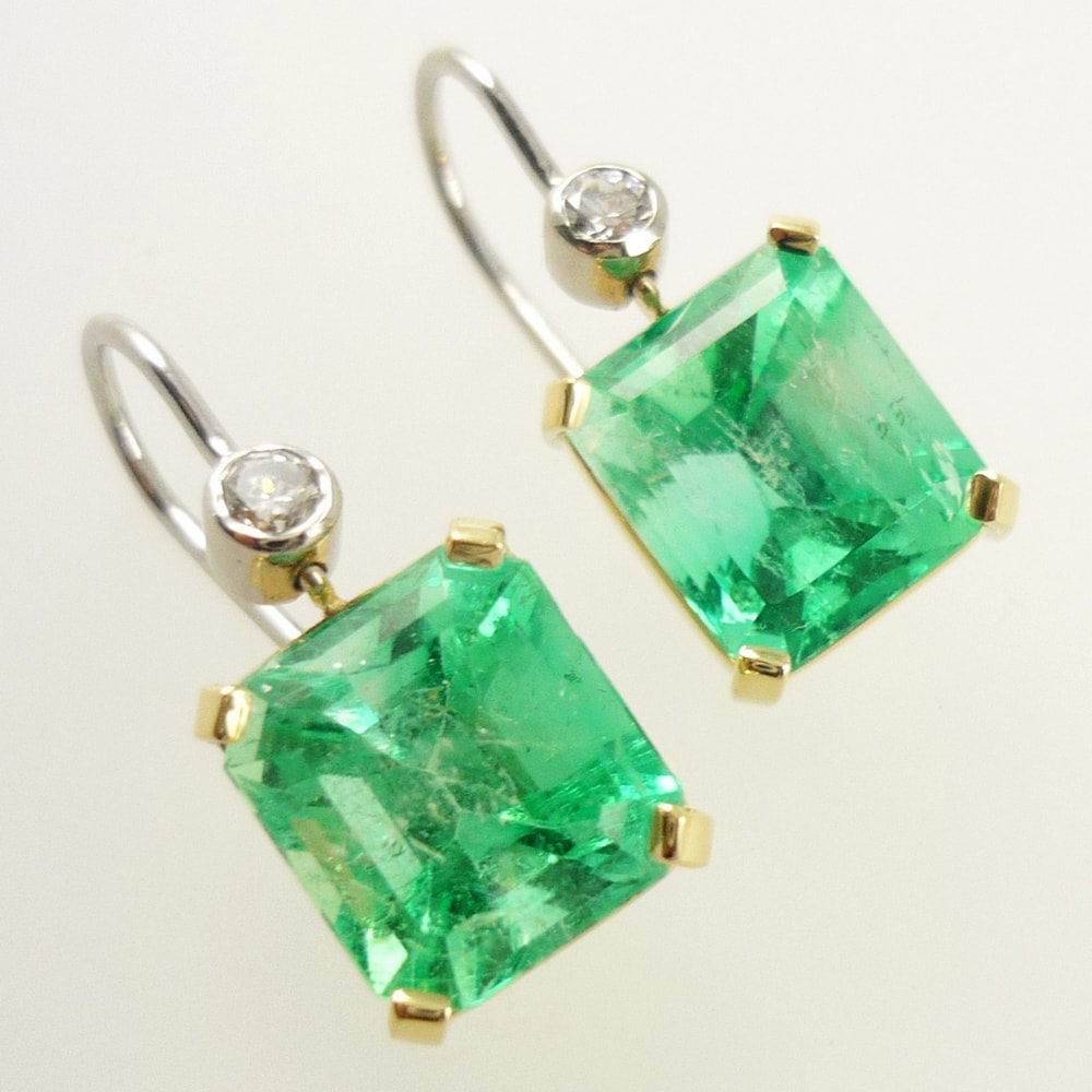 Emerald & diamond drop earrings french hoops