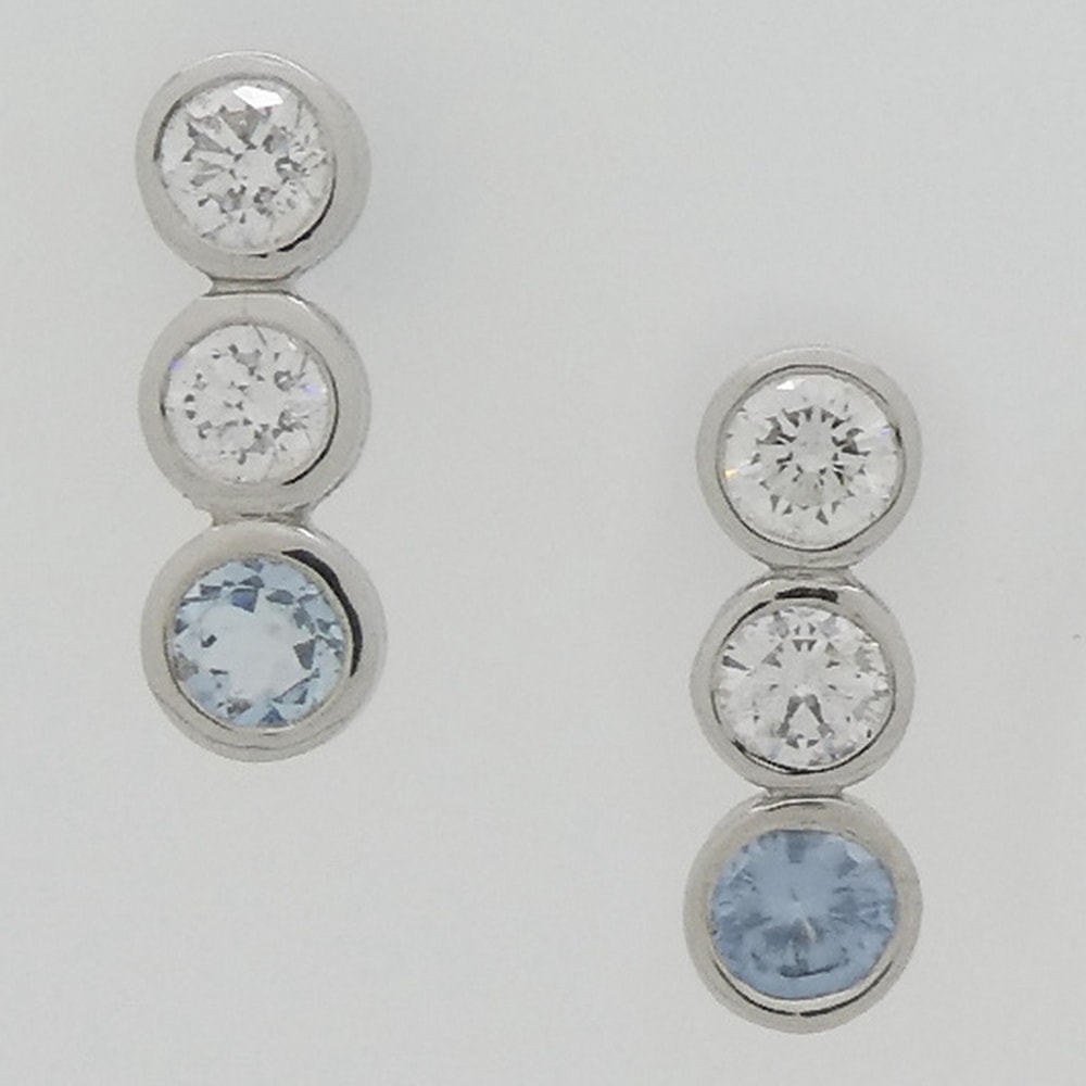 Diamond and aquamarine drop earrings white gold