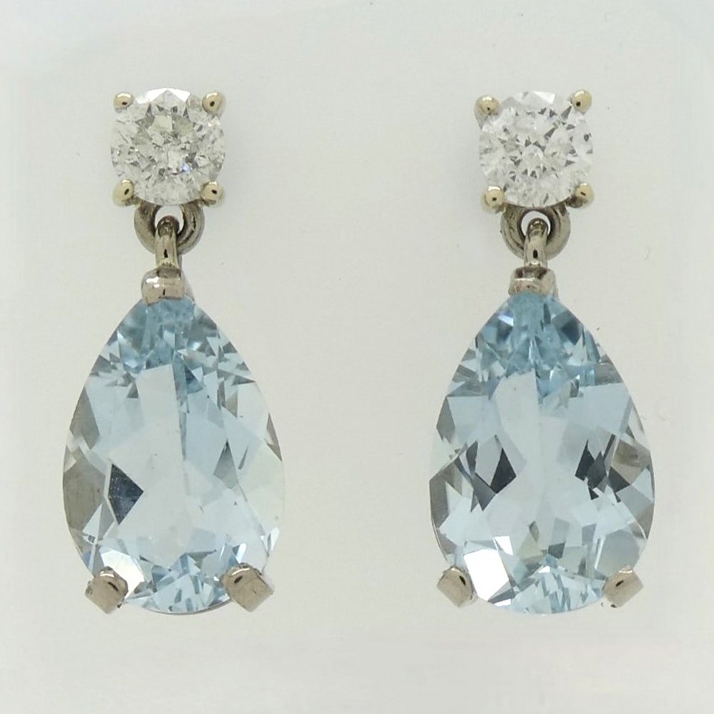 Diamond & aquamarine drop earrings