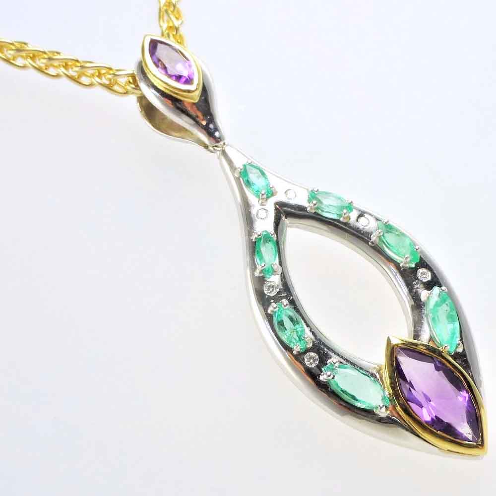 Emerald amethyst and diamond pendant