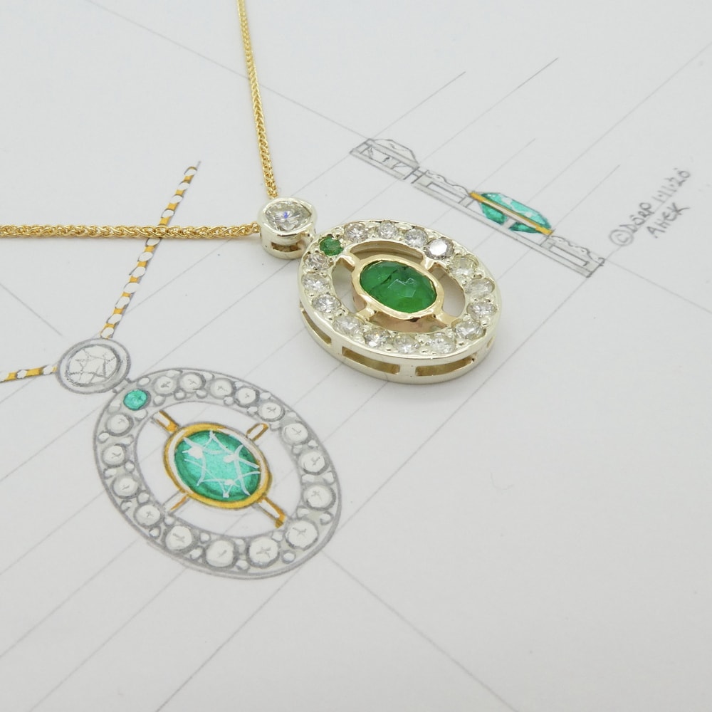 Emerald and diamond pendant