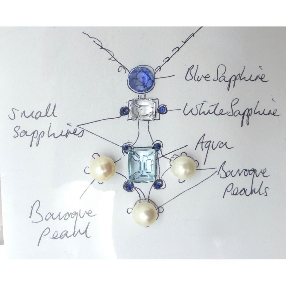 Gothic cross pendant drawing with stones