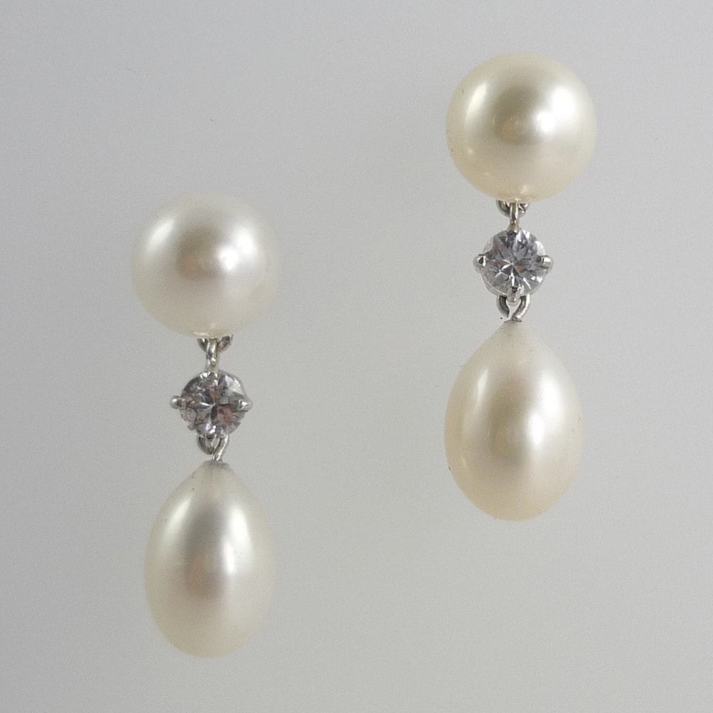 Pearl and diamond drop earrings