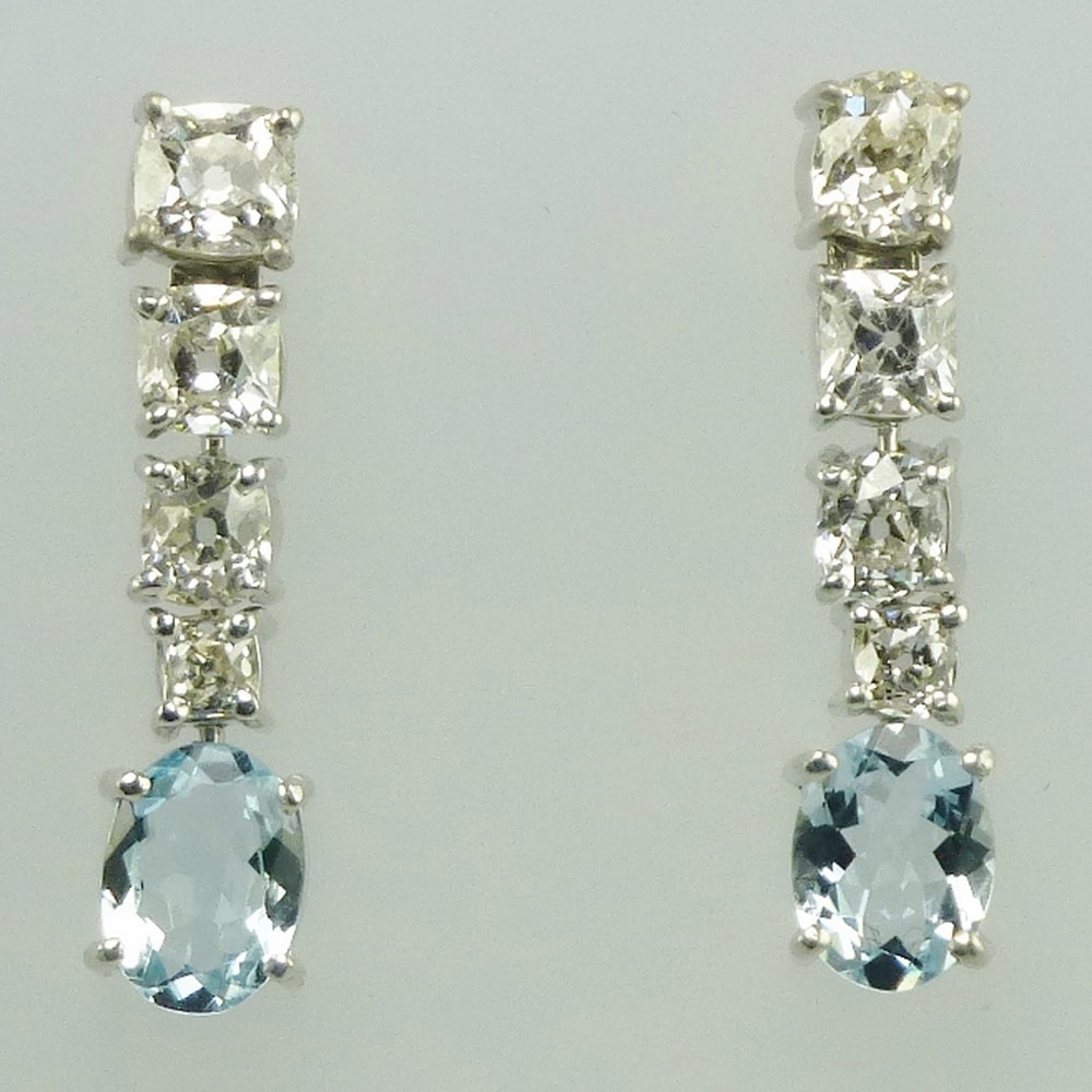 Diamond & aquamarine drop earrings