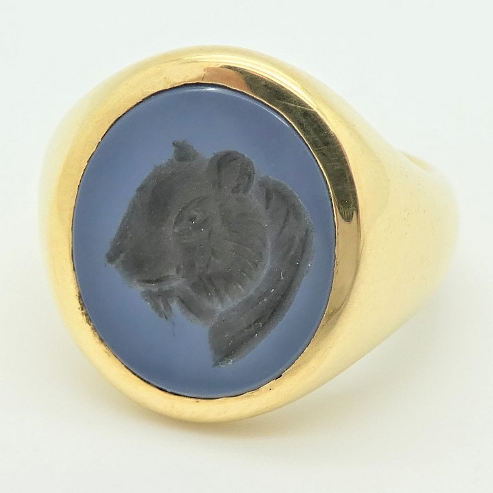Sardonyx set yellow gold seal engraved signet ring