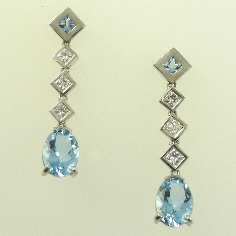 Diamond & aquamarine drop earrings