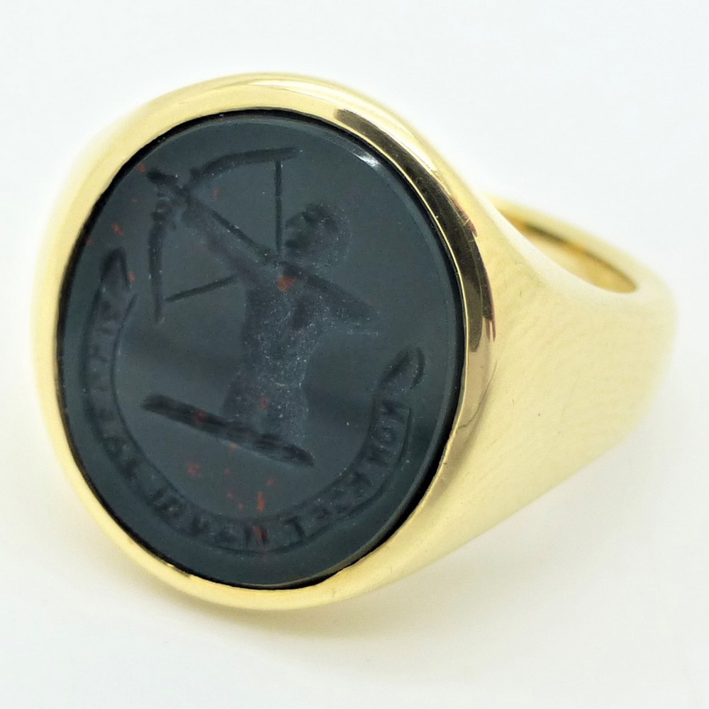 Bloodstone family crest seal engraved signet ring
