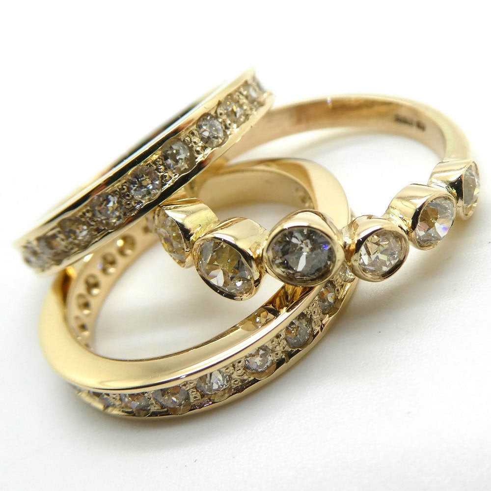 Diamond set eternity rings in yellow gold