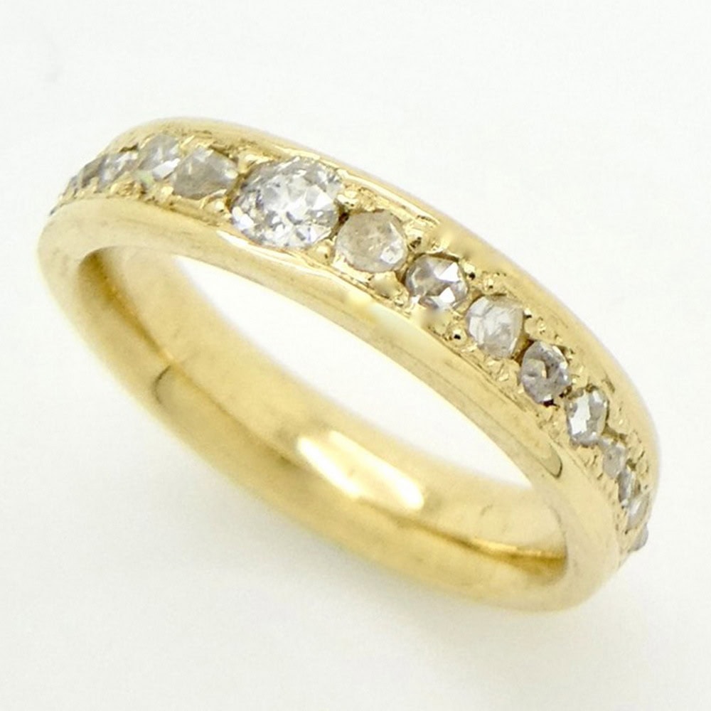 Diamond old cut set yellow gold eternity ring
