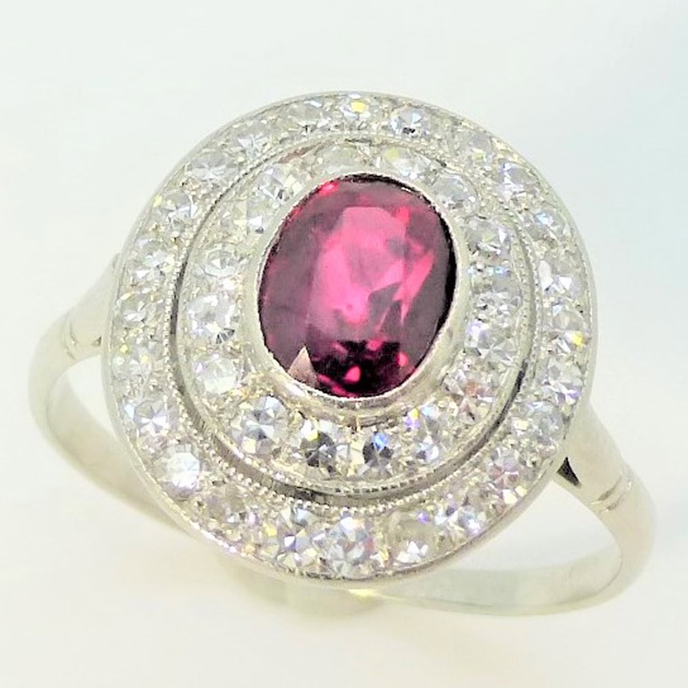 Ruby & diamond cluster dress cocktail ring in platinum