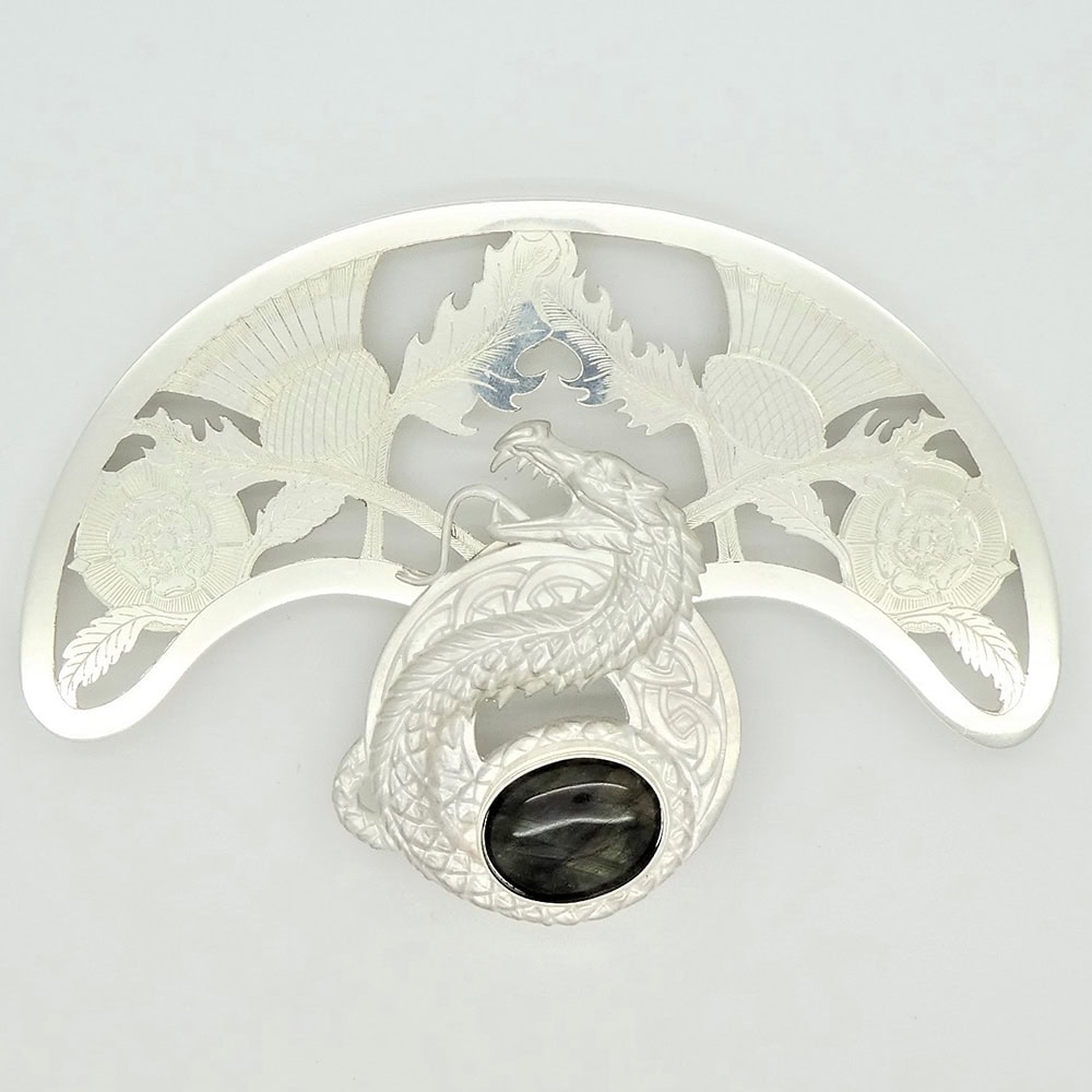 Silver sporran cantle ready to be oxidised