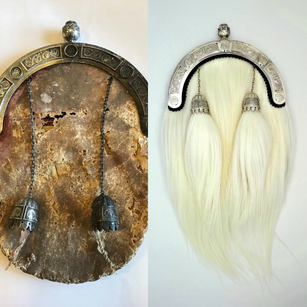 Refurbished old silver dress sporran white goat pouch