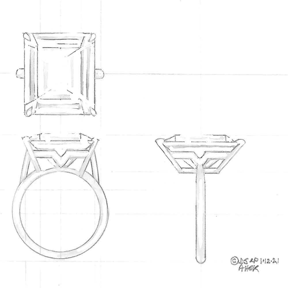 Cocktail ring rock crystal design drawing