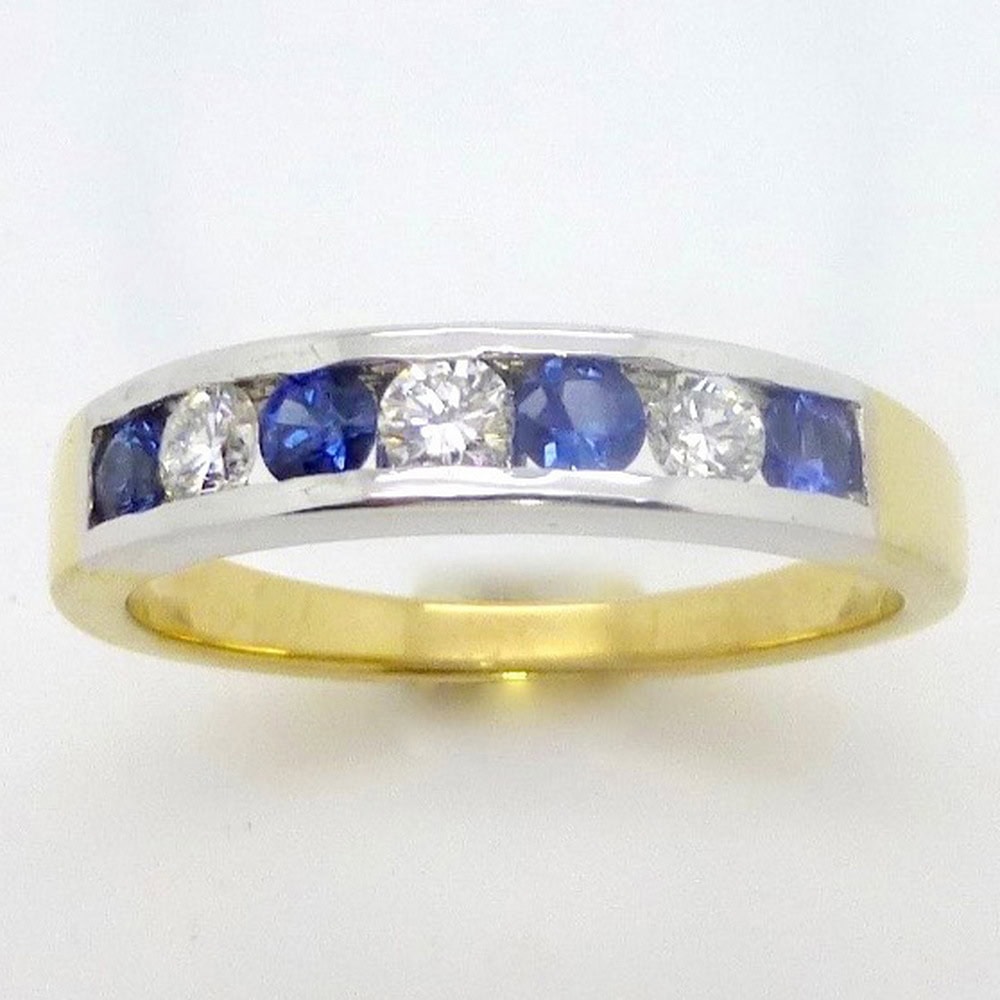 Sapphire & diamond half hoop eternity ring yellow & white gold