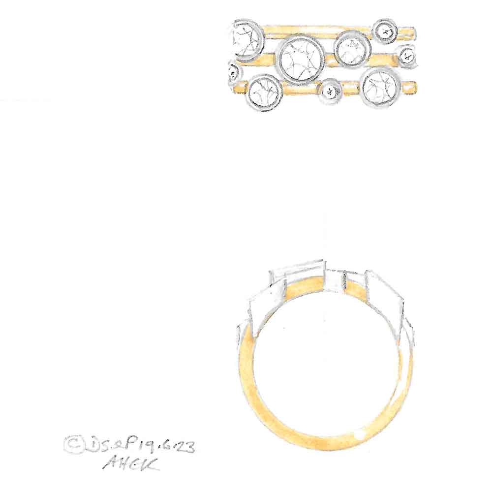 Design drawing for diamond bubble dress ring