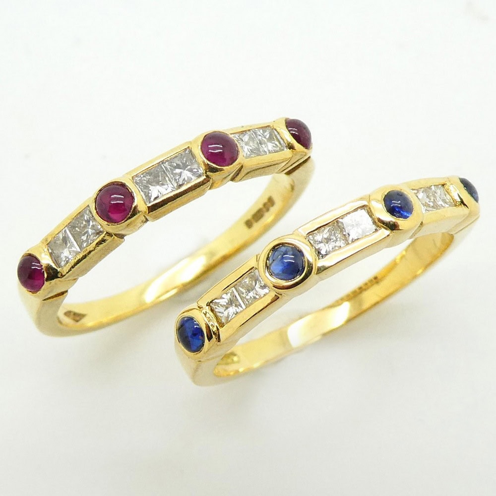 Ruby & diamond and sapphire & diamond eternity rings