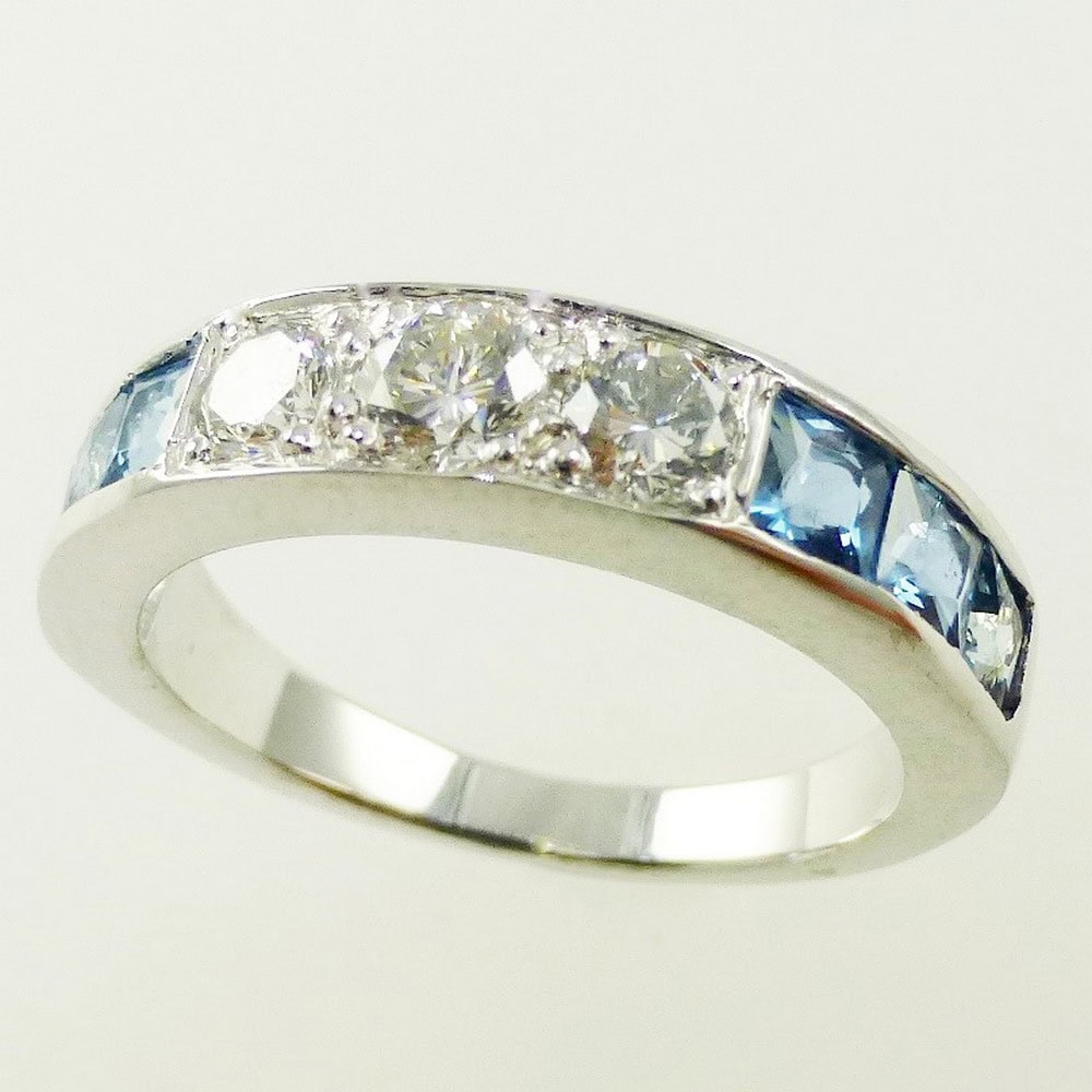 Aquamarine & diamond eternity ring in white gold