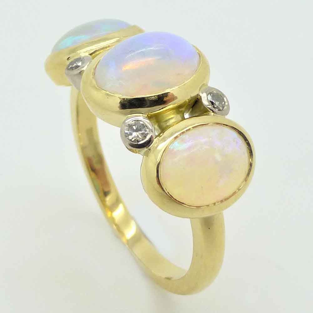White opal & diamond dress ring