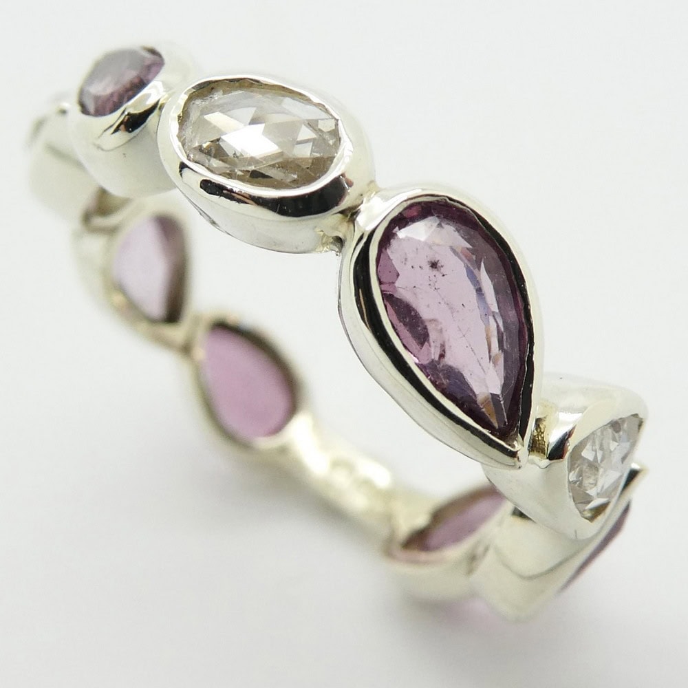 Amethyst & diamond old cut eternity ring