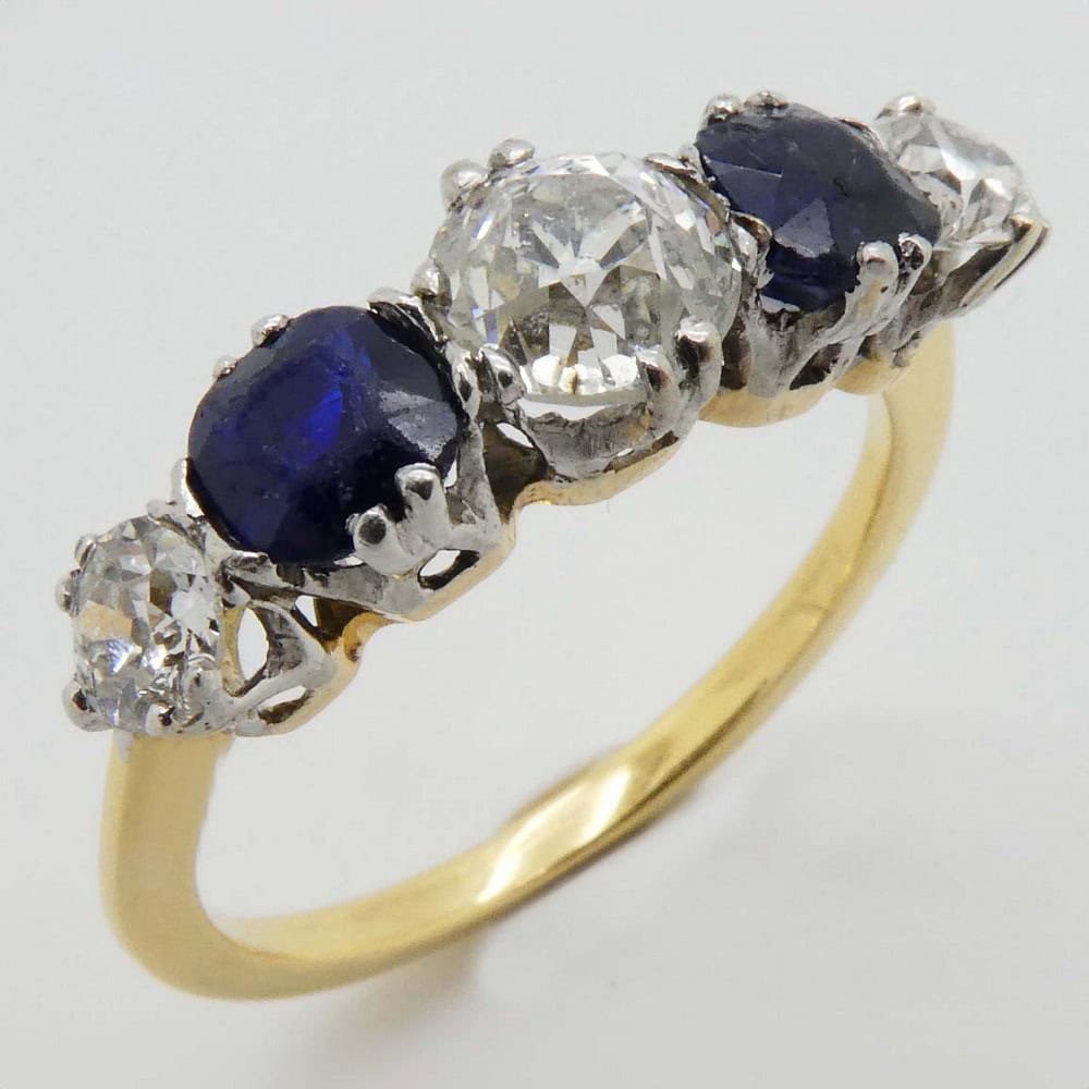 Remounted sapphire & diamond 5 stone ring