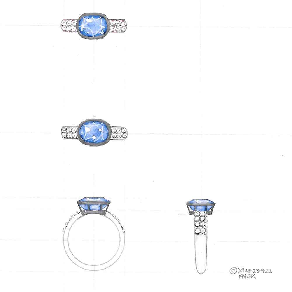 Sapphire dress ring design drawing
